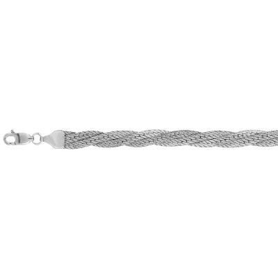 Браслет из серебра 925 пробы с родированием, плетение Монтреаль косичка из 3-х цепочек с алмазной гранью фото