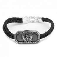 Кожаный браслет "Святая Троица" из серебра 925 пробы с чернением фото