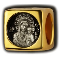 Казанская Икона Божией Матери. Бусина с эмалью из серебра 925 пробы с позолотой фото