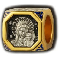 Казанская Икона Божией Матери. Бусина с эмалью из серебра 925 пробы с позолотой фото