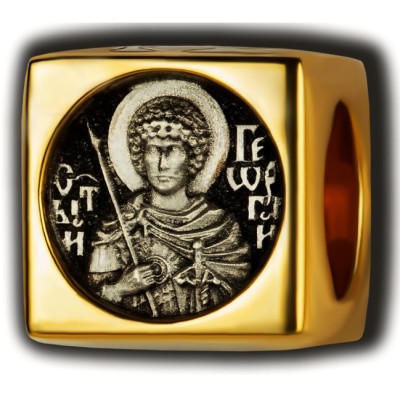 Великомученик Георгий Победоносец. Бусина с эмалью из серебра 925 пробы с позолотой фото