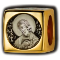 Святой благоверный князь Александр Невский. Бусина с эмалью из серебра 925 пробы с позолотой фото