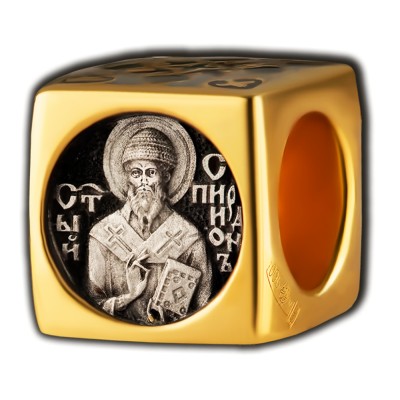 Святитель Спиридон Тримифунтский. Бусина с эмалью из серебра 925 пробы с позолотой фото