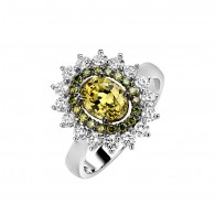 Кольцо с бриллиантами и гроссуляром из белого золота 585 пробы фото