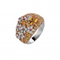 Кольцо с цитринами, бриллиантами, турмалинами и гиацинтами из белого золота 585 пробы фото