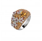 Кольцо с цитринами, бриллиантами, турмалинами и гиацинтами из белого золота 585 пробы