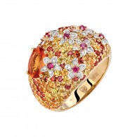 Кольцо с бриллиантами, сапфирами и рубинами из желтого золота 585 пробы фото
