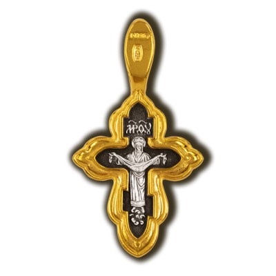Распятие Христово. Покров Пресвятой Богородицы. Православный крест из серебра 925 пробы с позолотой фото