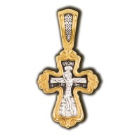 Валаамская икона Пресвятой Богородицы с предстоящими свв. Ксенией и Матроной. Крест из серебра 925 пробы с позолотой фото