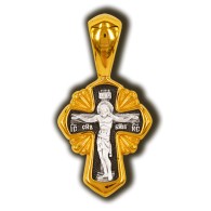 Распятие Христово. Архангел Михаил. Православный крест из серебра 925 пробы с позолотой фото