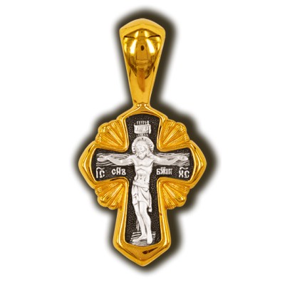 Распятие Христово. Архангел Михаил. Православный крест из серебра 925 пробы с позолотой фото