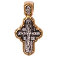 Распятие Христово. Владимирская икона Божией Матери. Православный крест из серебра 925 пробы с позолотой фото