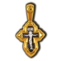 Распятие Христово. Преподобный Серафим Саровский. Православный крест из серебра 925 пробы с позолотой фото