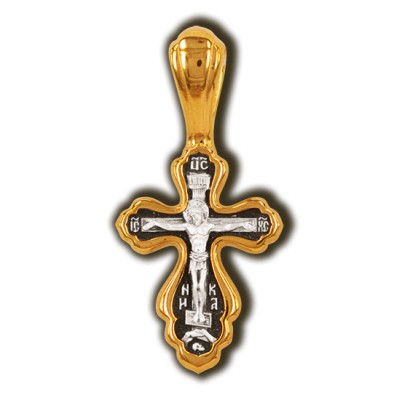 Распятие Христово. Валаамская икона Пресвятой Богородицы. Православный крест из серебра 925 пробы с позолотой фото