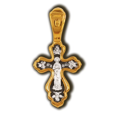 Распятие Христово. Валаамская икона Пресвятой Богородицы. Православный крест из серебра 925 пробы с позолотой фото