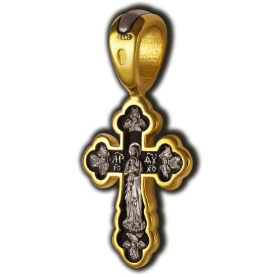 Распятие Христово. Валаамская икона Божией Матери. Православный крест из серебра 925 пробы с позолотой фото