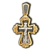 Валаамская икона Пресвятой Богородицы с предстоящими свв. Ксенией и Матроной. Крест из серебра 925 пробы с позолотой фото