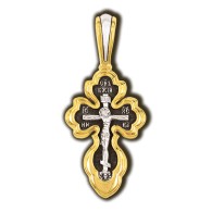Распятие Христово. Шестикрылый серафим. Православный крест из серебра 925 пробы с позолотой фото