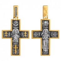 Господь Вседержитель. Св. мученик Трифон. Крест из серебра 925 пробы с желтой позолотой и чернением фото