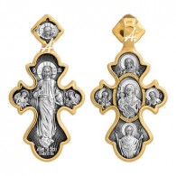 Господь Вседержитель. Икона Божией Матери "Троеручица". Крест из серебра 925 пробы с желтой позолотой и чернением фото