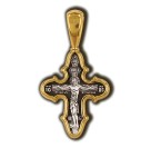 Распятие Христово. Валаамская икона Божией Матери. Православный крест из серебра 925 пробы с позолотой