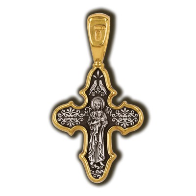 Распятие Христово. Валаамская икона Божией Матери. Православный крест из серебра 925 пробы с позолотой фото