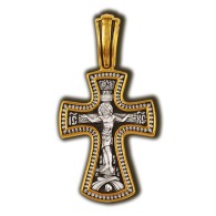 Распятие Христово. Икона Божией Матери Знамение. Православный крест из серебра 925 пробы с позолотой фото