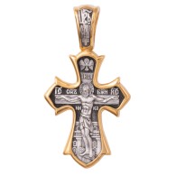 Распятие Христово. Святитель Николай. Православный крест из серебра 925 пробы с позолотой фото