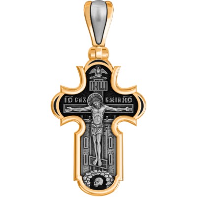 Распятие Христово. Казанская икона Божией Матери. Православный крест из серебра 925 пробы с позолотой фото