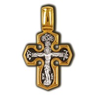 Распятие Христово. Иисусова молитва. Православный крест серебра 925 пробы с позолотой фото