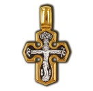 Распятие Христово. Иисусова молитва. Православный крест серебра 925 пробы с позолотой