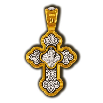 Распятие Христово. Ангел-Хранитель. Православный крест из серебра 925 пробы с позолотой фото