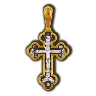 Распятие Христово. Деисус. Православный крест из серебра 925 пробы с позолотой фото