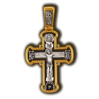 Распятие Христово. Феодоровская икона Божией Матери. Православный крест из серебра 925 пробы с позолотой фото