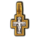 Распятие Христово. Молитва Да воскреснет Бог. Православный крест из серебра 925 пробы с позолотой