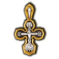 Распятие Христово. Спас Нерукотворный. Православный крест из серебра 925 пробы с позолотой фото
