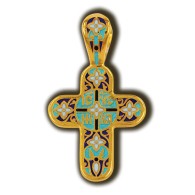 Процветший крест. Православный крест с эмалью из серебра 925 пробы с позолотой фото