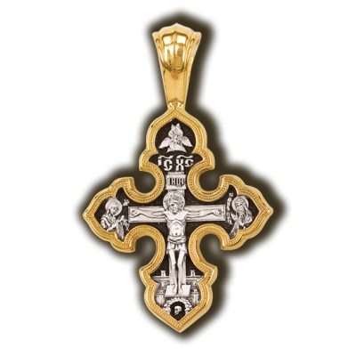 Распятие Христово. Деисус. Молитва Кресту. Православный крест из серебра 925 пробы с позолотой фото