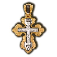 Распятие Христово. Икона Божией Матери Достойно есть. Православный крест из серебра 925 пробы с позолотой фото