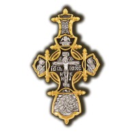 Распятие Христово. Икона Божией Матери Всецарица с предстоящими. Православный крест из серебра 925 пробы с позолотой фото