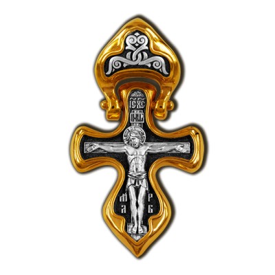Распятие Христово. Спаси и сохрани. Православный крест из серебра 925 пробы с позолотой фото