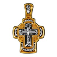 Распятие Христово. Деисус. Молитва Кресту. Православный крест  из серебра 925 пробы с позолотой фото