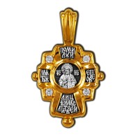 Господь Вседержитель. Табынская икона Пресвятой Богородицы. Православный крест с фианитами из серебра 925 пробы с позолотой фото