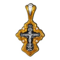 Распятие Христово. Молитва Да воскреснет Бог. Православный крест с фианитами из серебра 925 пробы с позолотой фото