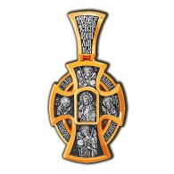 Господь Вседержитель. Деисус. Валаамская икона Божией Матери. Крест  из серебра 925 пробы с позолотой фото
