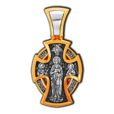 Господь Вседержитель. Деисус. Валаамская икона Божией Матери. Крест  из серебра 925 пробы с позолотой фото