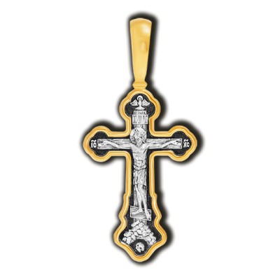 Распятие Христово. Тропарь Животворящему Кресту. Православный крест из серебра 925 пробы с позолотой фото
