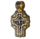 Распятие Христово. Сергий Радонежский. Православный крест с фианитами из серебра 925 пробы с позолотой