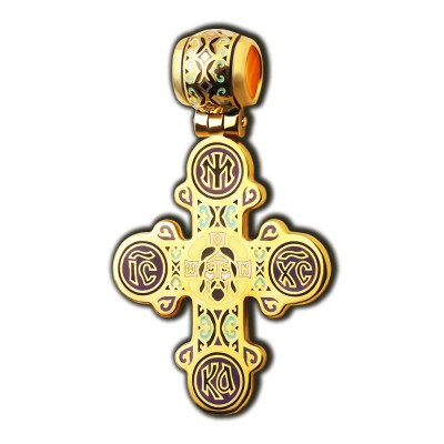 Спас Нерукотворный. Православный крест с эмалью из серебра 925 пробы с позолотой фото