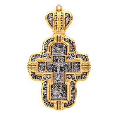 Распятие Христово. Православный крест  из серебра 925 пробы с позолотой фото